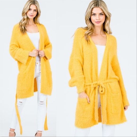 MUSTARD FUZZY CARDIGAN - Picture 3 of 3